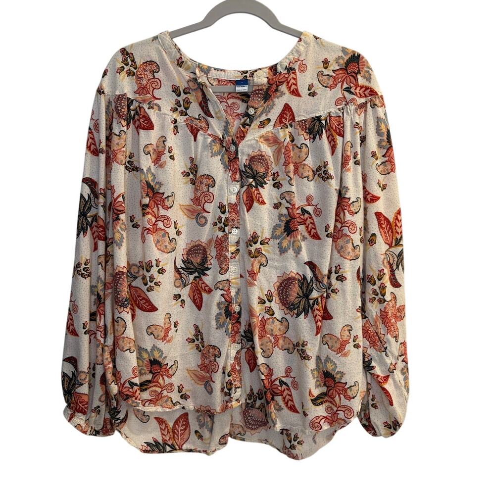 Old Navy Floral Paisley Button Down Long Sleeve Oversized Boho Top Plus Size 2X